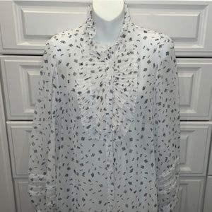 Zara Basic Sheer white blouse floral print in black euc size large